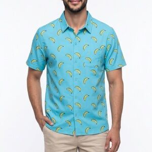 Urban Outfitters Short Sleeve Button Up Shirt IML Banana Print Blue size MEDIUM